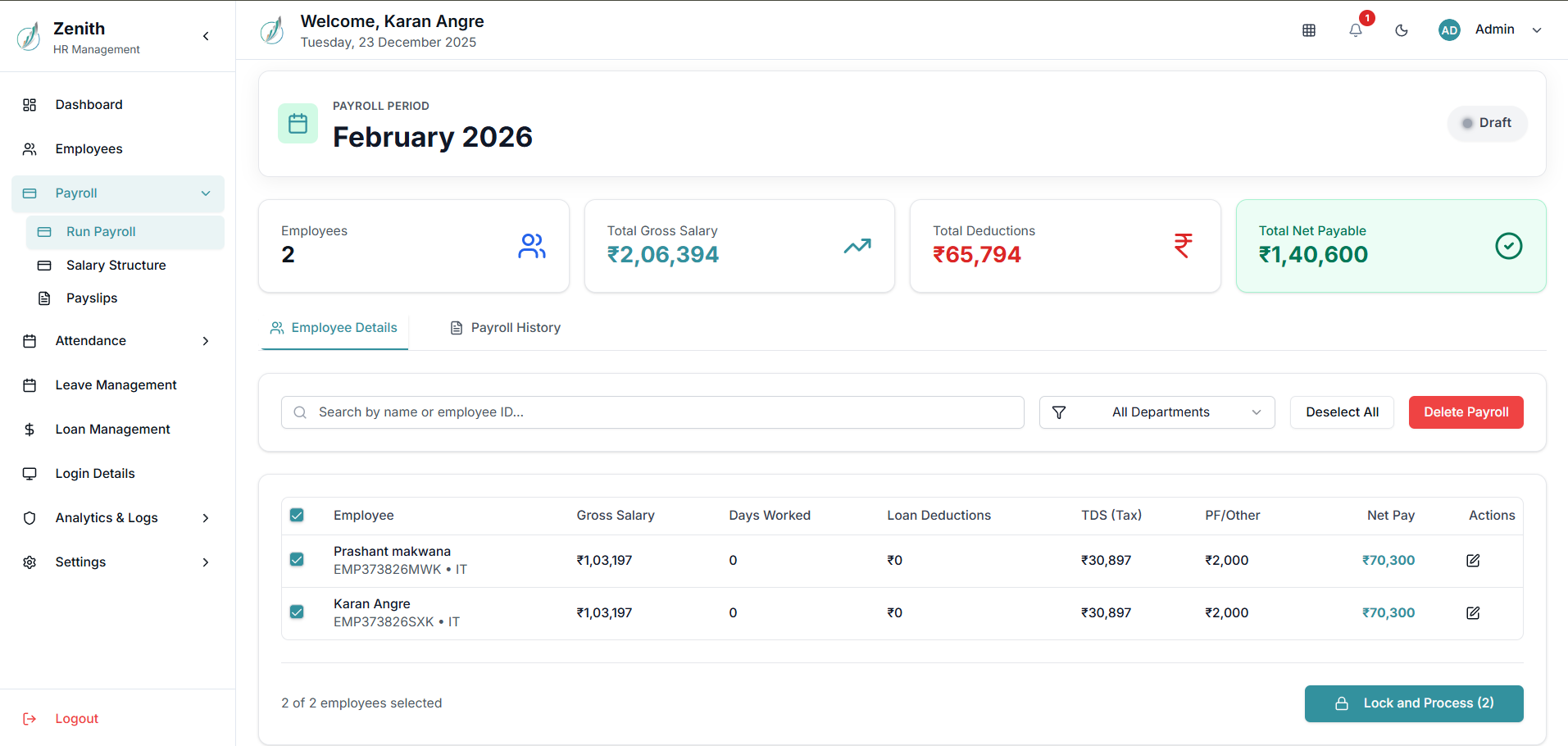 Zenith payroll automation