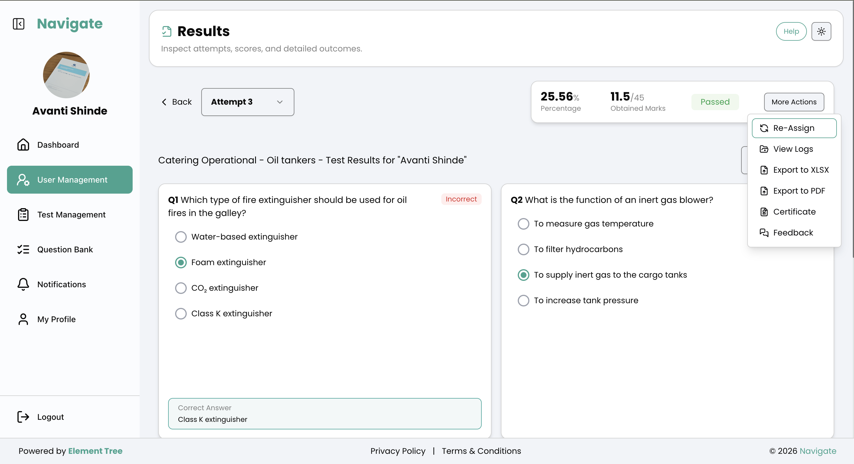 Navigate results and scoring view