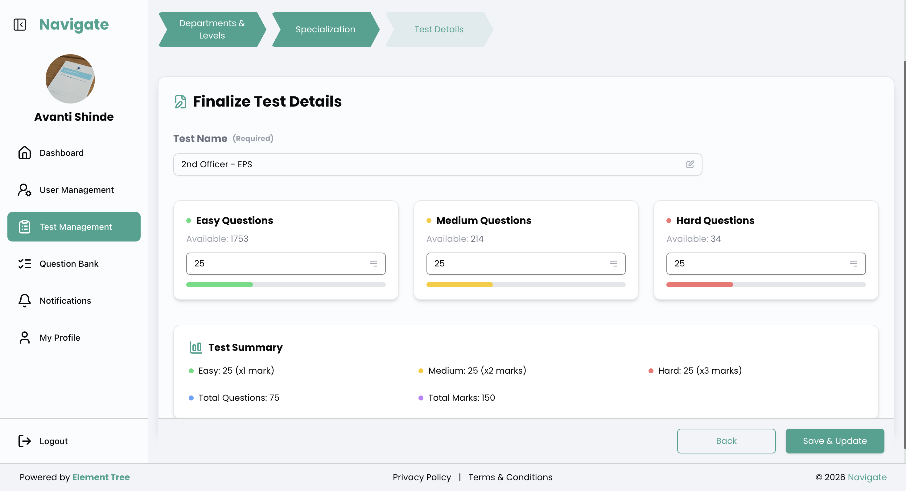 Navigate exam builder